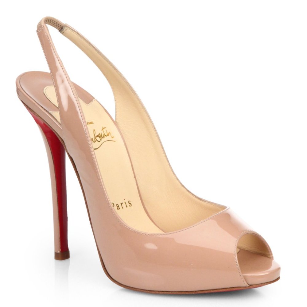 Christian Louboutin - Natural Gamma Talon Patent Leather Peep-Toe Slingback Pump